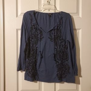 Lucky brand blue and black flocked long sleeved tee size small